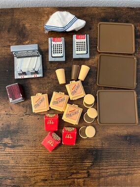 Vtg Barbie McDonalds Lot Trays Big Mac Fries Cash Register Hat
